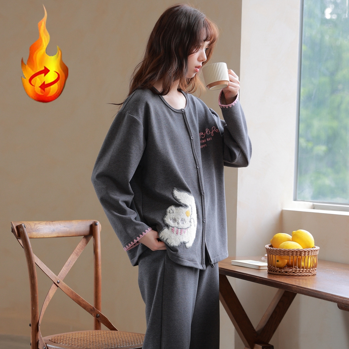 91家纺网 家纺一手货源 找家纺 洛兰沙家居馆 2025新款睡衣女长袖新款春秋双层羊绒德绒可外穿卡通开衫家居服套装韩版秋冬 42312