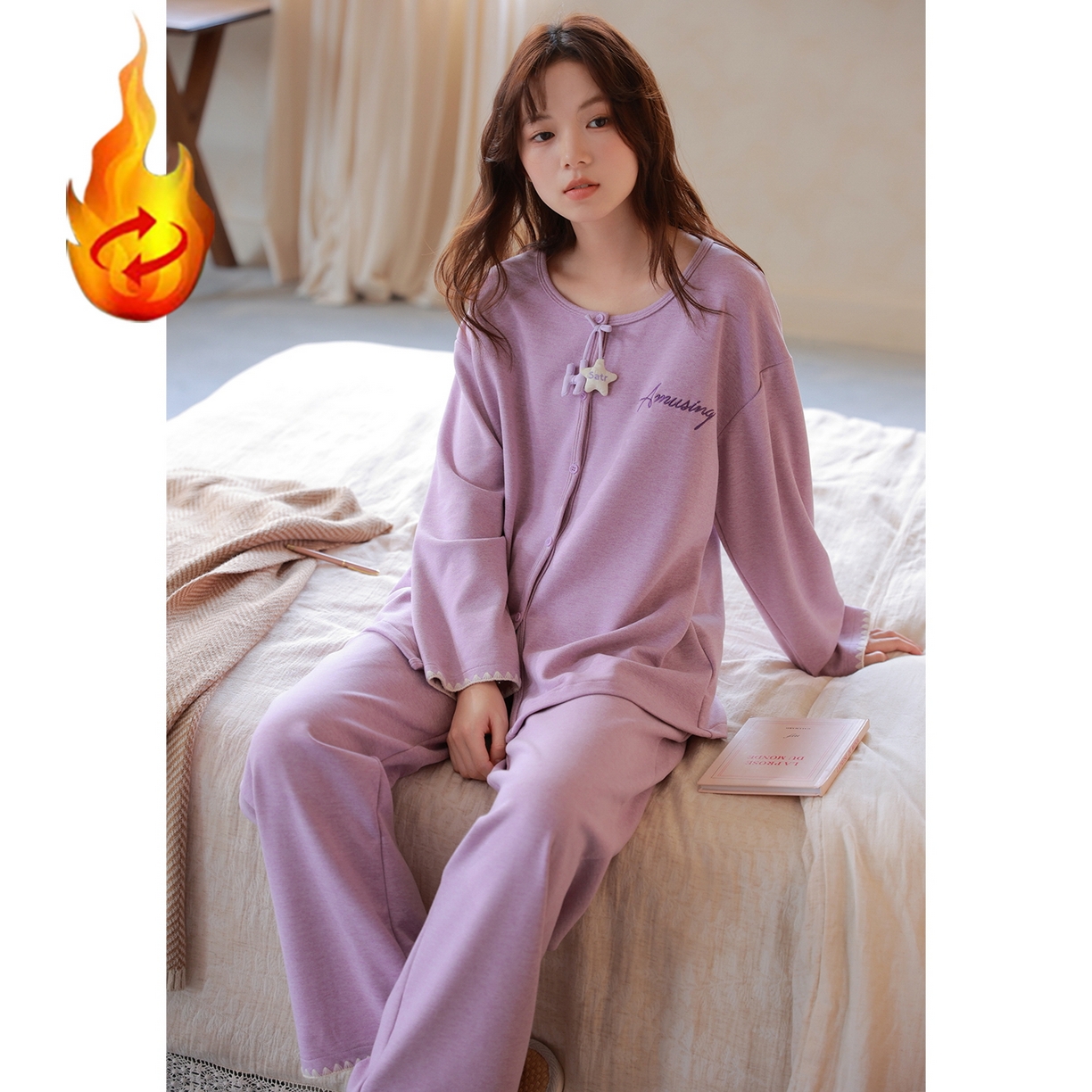 91家纺网 家纺一手货源 找家纺 洛兰沙家居馆 2025新款睡衣女长袖新款春秋双层羊绒德绒可外穿卡通开衫家居服套装韩版秋冬 42313