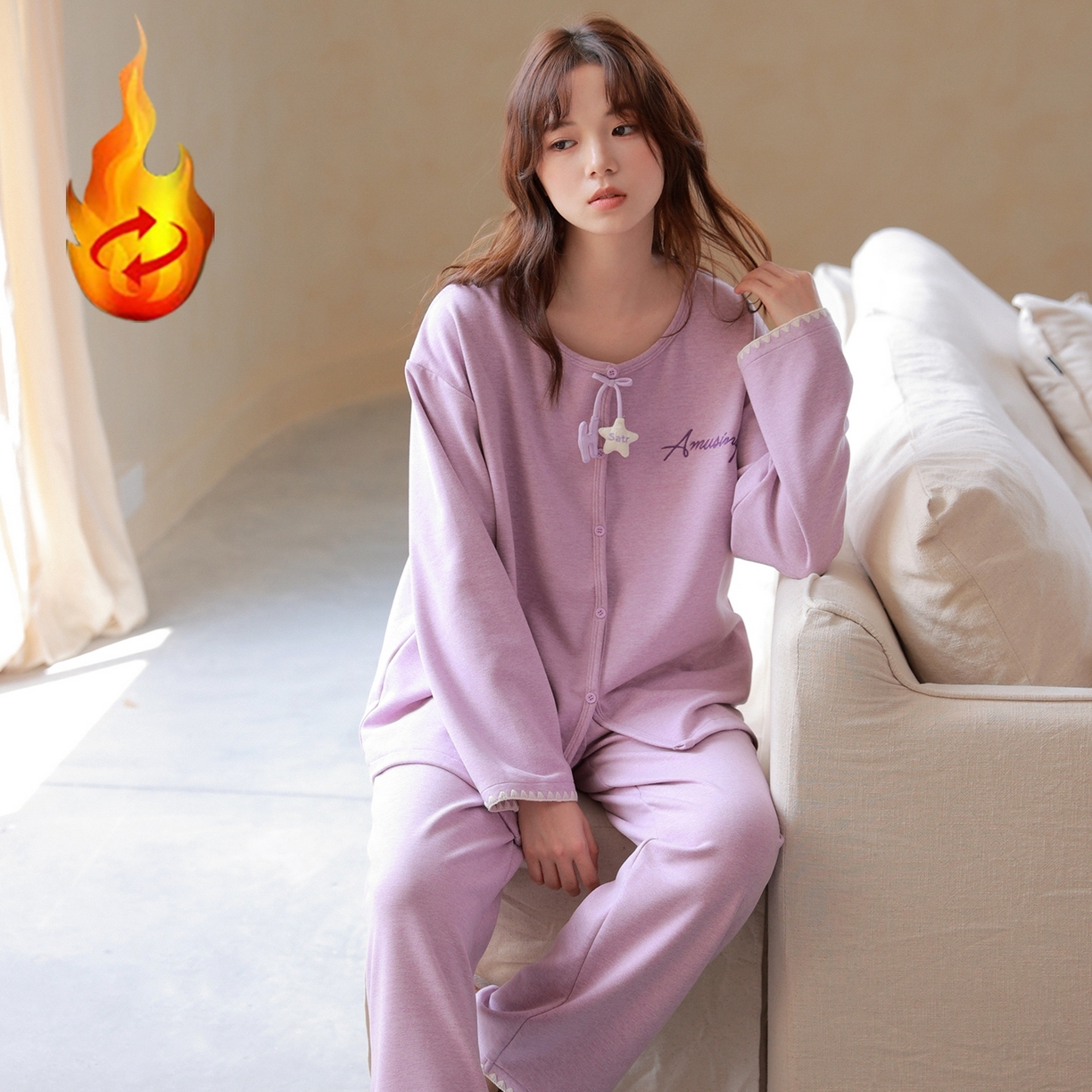 91家纺网 家纺一手货源 找家纺 洛兰沙家居馆 2025新款睡衣女长袖新款春秋双层羊绒德绒可外穿卡通开衫家居服套装韩版秋冬 42313