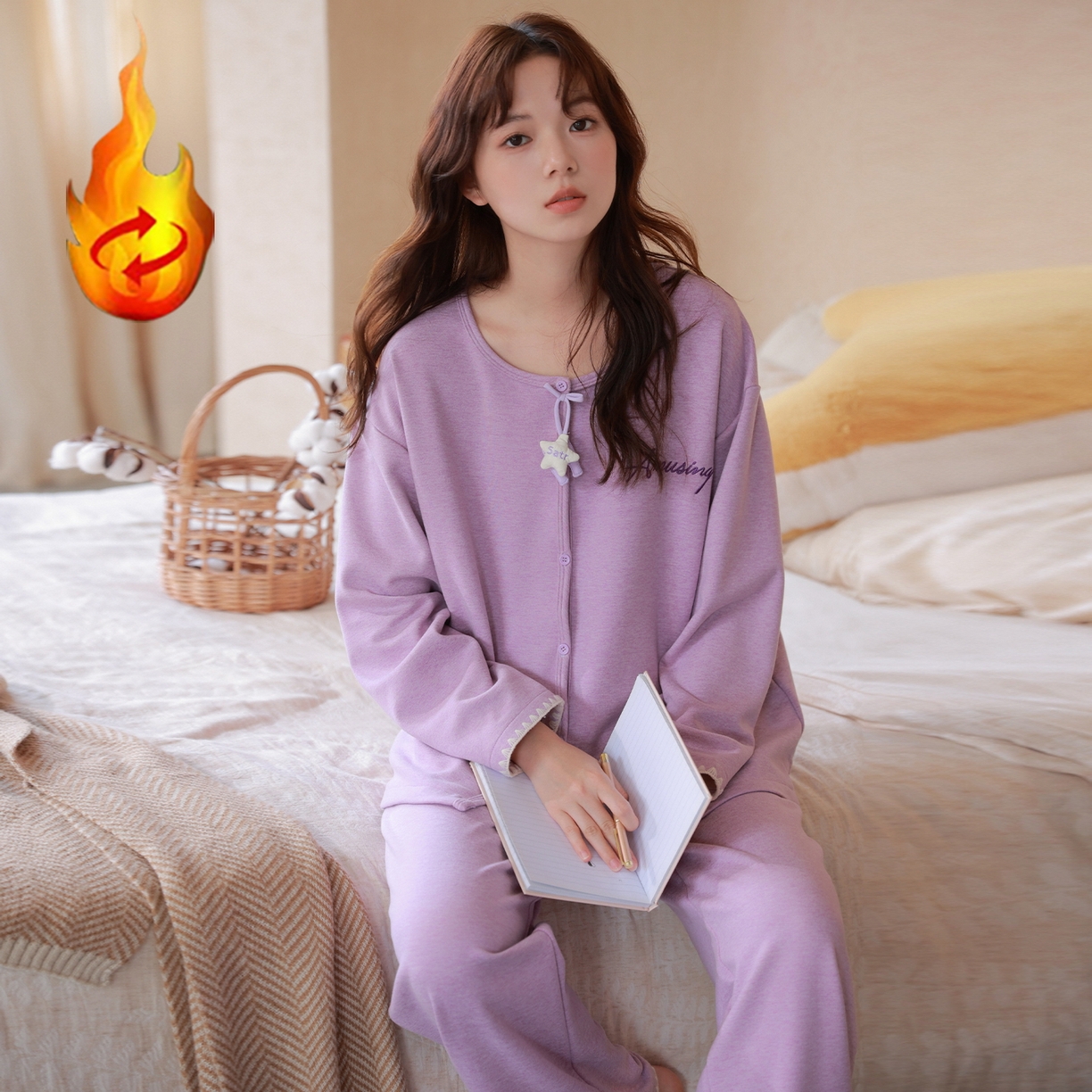 91家纺网 家纺一手货源 找家纺 洛兰沙家居馆 2025新款睡衣女长袖新款春秋双层羊绒德绒可外穿卡通开衫家居服套装韩版秋冬 42313