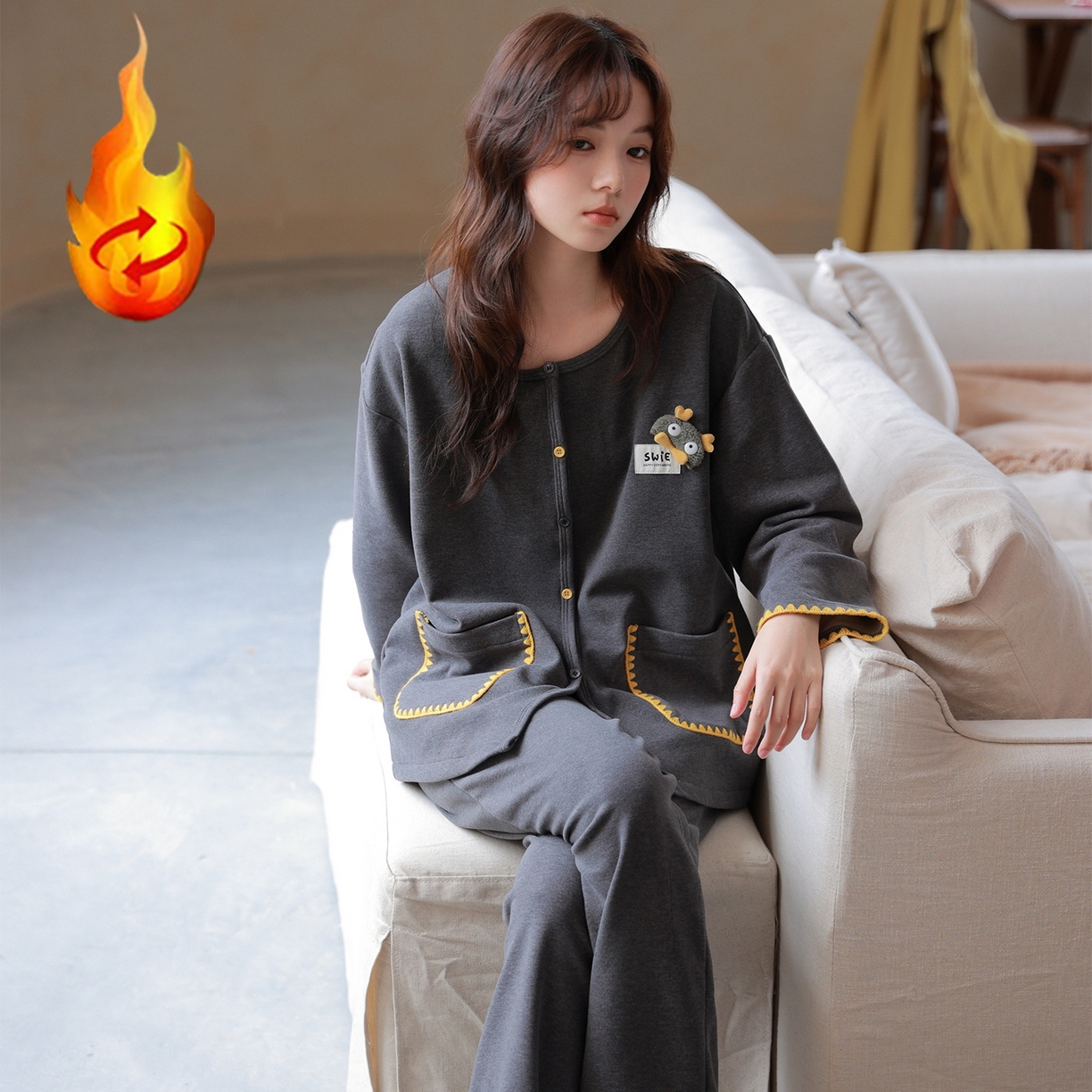 91家纺网 家纺一手货源 找家纺 洛兰沙家居馆 2025新款睡衣女长袖新款春秋双层羊绒德绒可外穿卡通开衫家居服套装韩版秋冬 42314