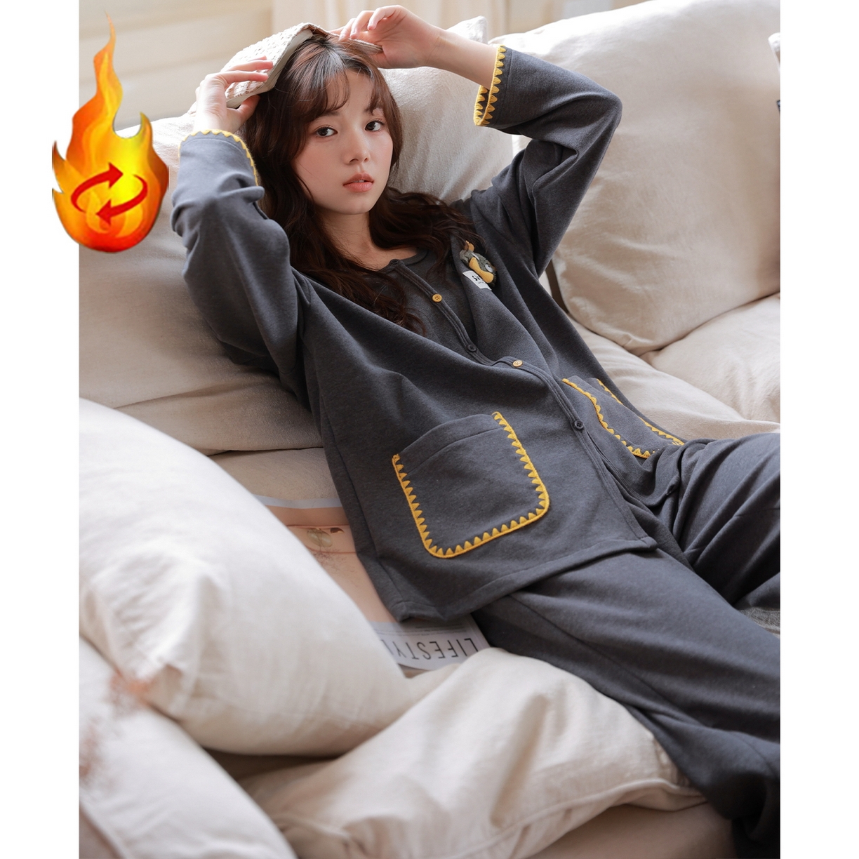 91家纺网 家纺一手货源 找家纺 洛兰沙家居馆 2025新款睡衣女长袖新款春秋双层羊绒德绒可外穿卡通开衫家居服套装韩版秋冬 42314