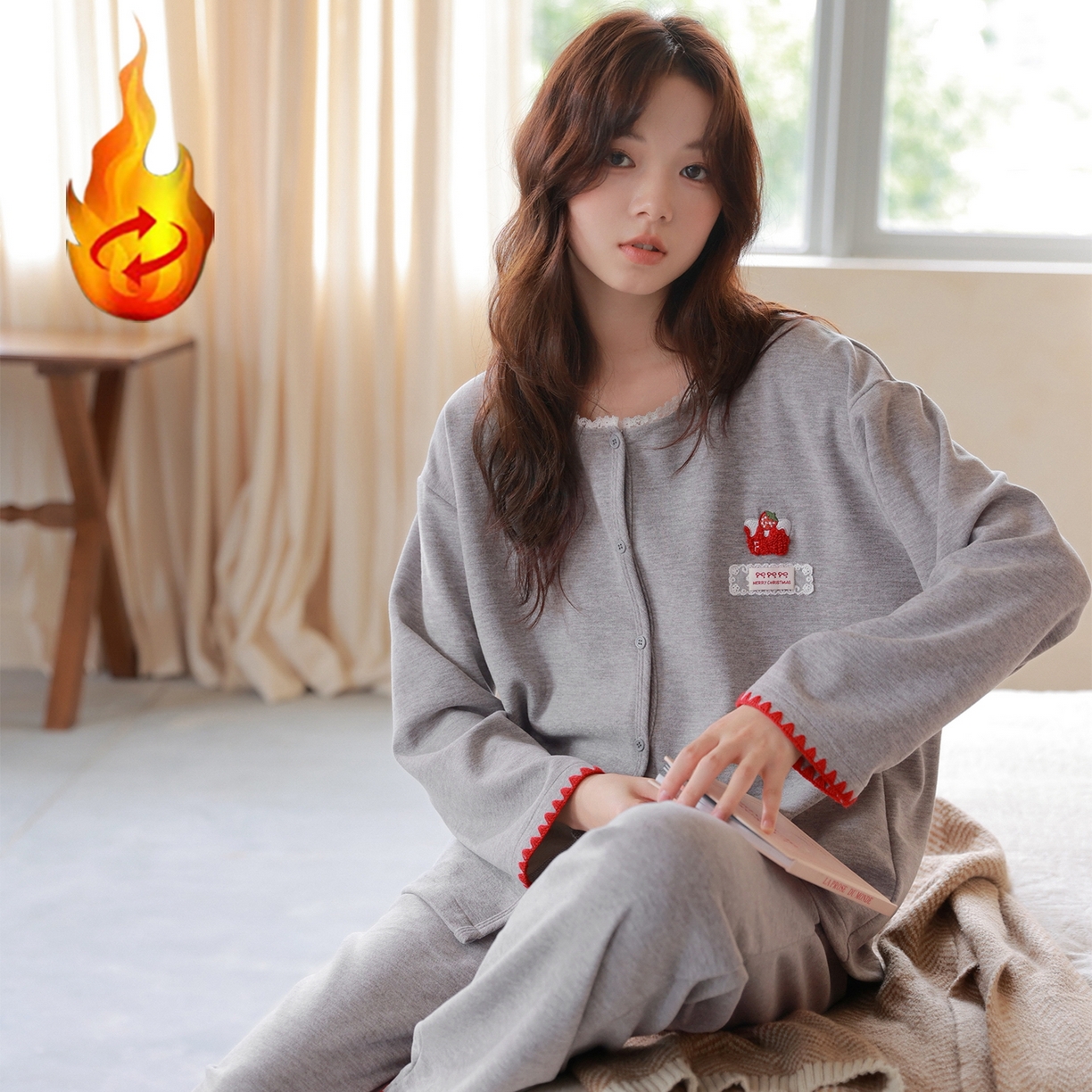 91家纺网 家纺一手货源 找家纺 洛兰沙家居馆 2025新款睡衣女长袖新款春秋双层羊绒德绒可外穿卡通开衫家居服套装韩版秋冬 42315