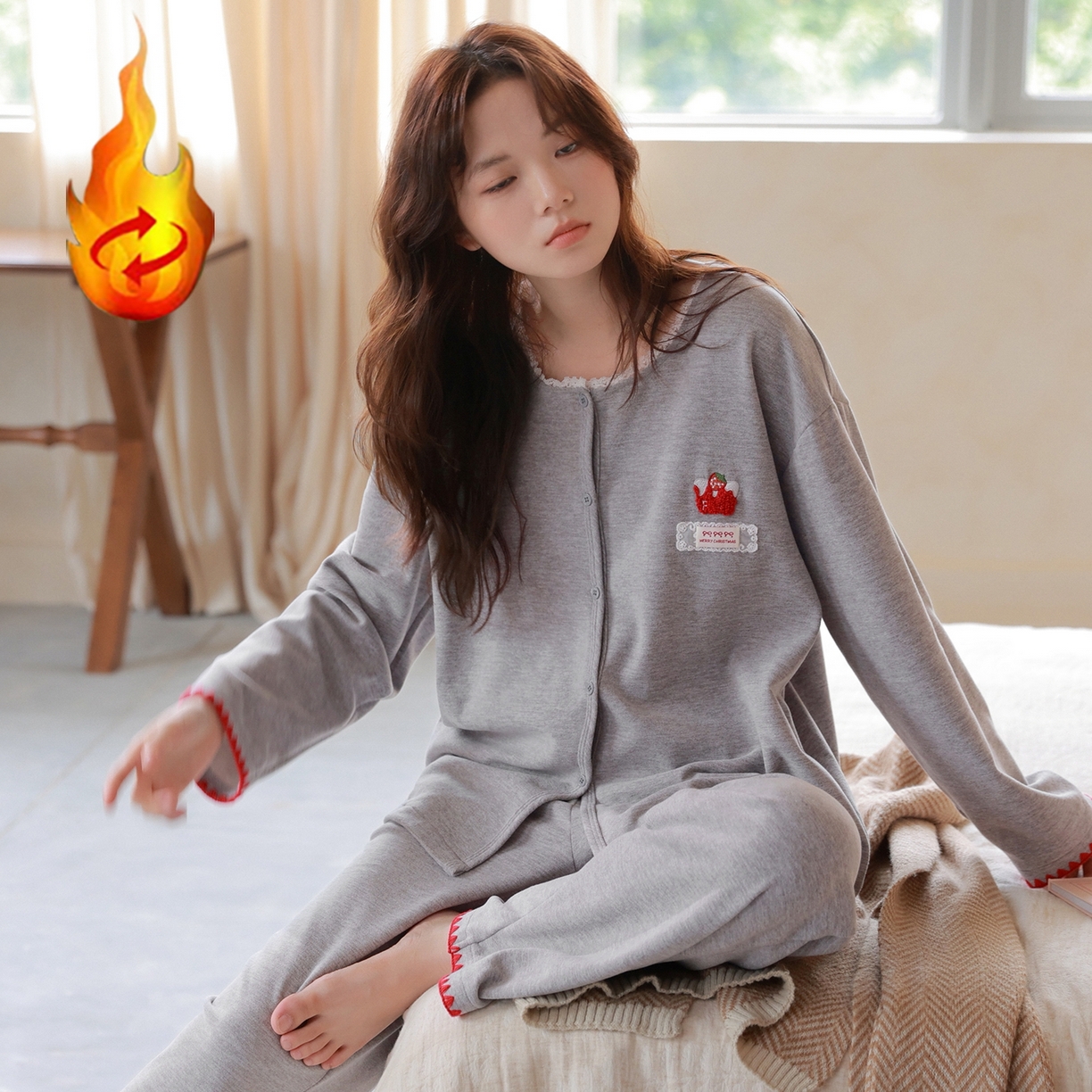 91家纺网 家纺一手货源 找家纺 洛兰沙家居馆 2025新款睡衣女长袖新款春秋双层羊绒德绒可外穿卡通开衫家居服套装韩版秋冬 42315