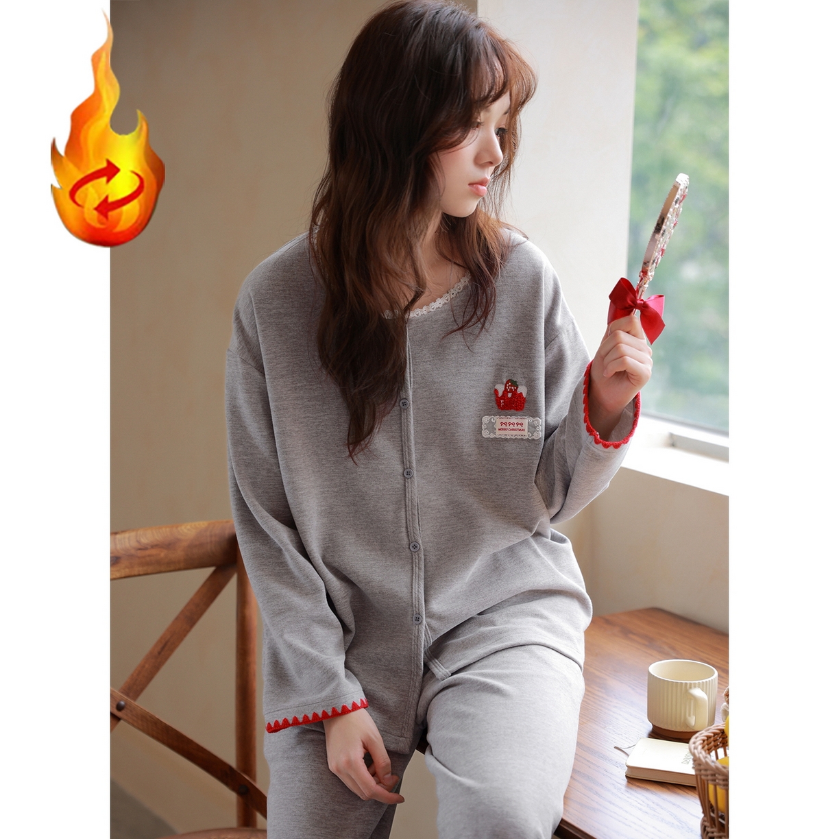 91家纺网 家纺一手货源 找家纺 洛兰沙家居馆 2025新款睡衣女长袖新款春秋双层羊绒德绒可外穿卡通开衫家居服套装韩版秋冬 42315