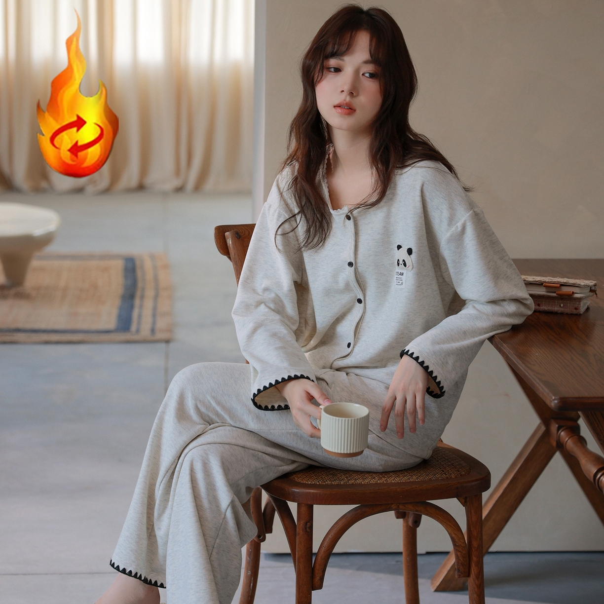 91家纺网 家纺一手货源 找家纺 洛兰沙家居馆 2025新款睡衣女长袖新款春秋双层羊绒德绒可外穿卡通开衫家居服套装韩版秋冬 42316