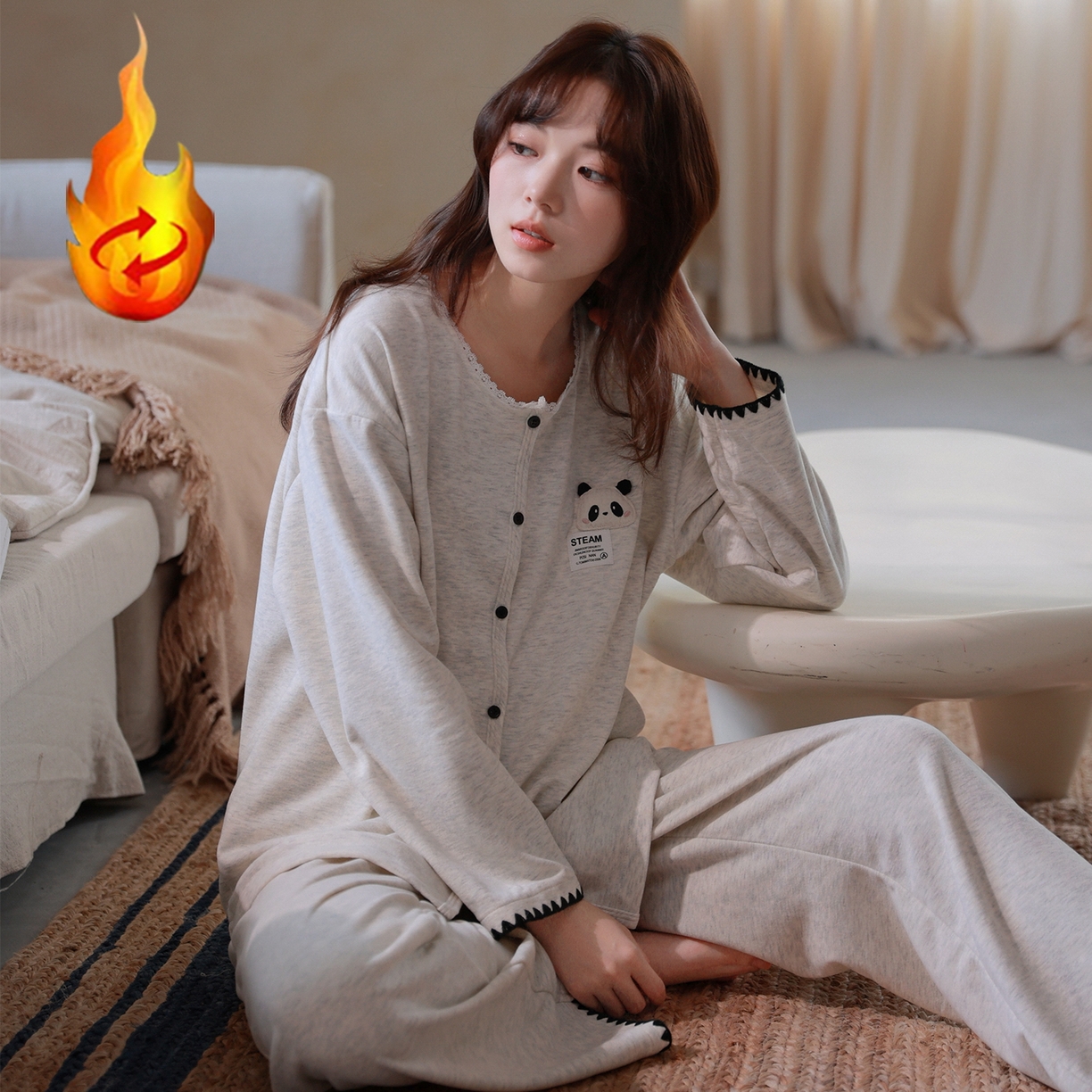 91家纺网 家纺一手货源 找家纺 洛兰沙家居馆 2025新款睡衣女长袖新款春秋双层羊绒德绒可外穿卡通开衫家居服套装韩版秋冬 42316