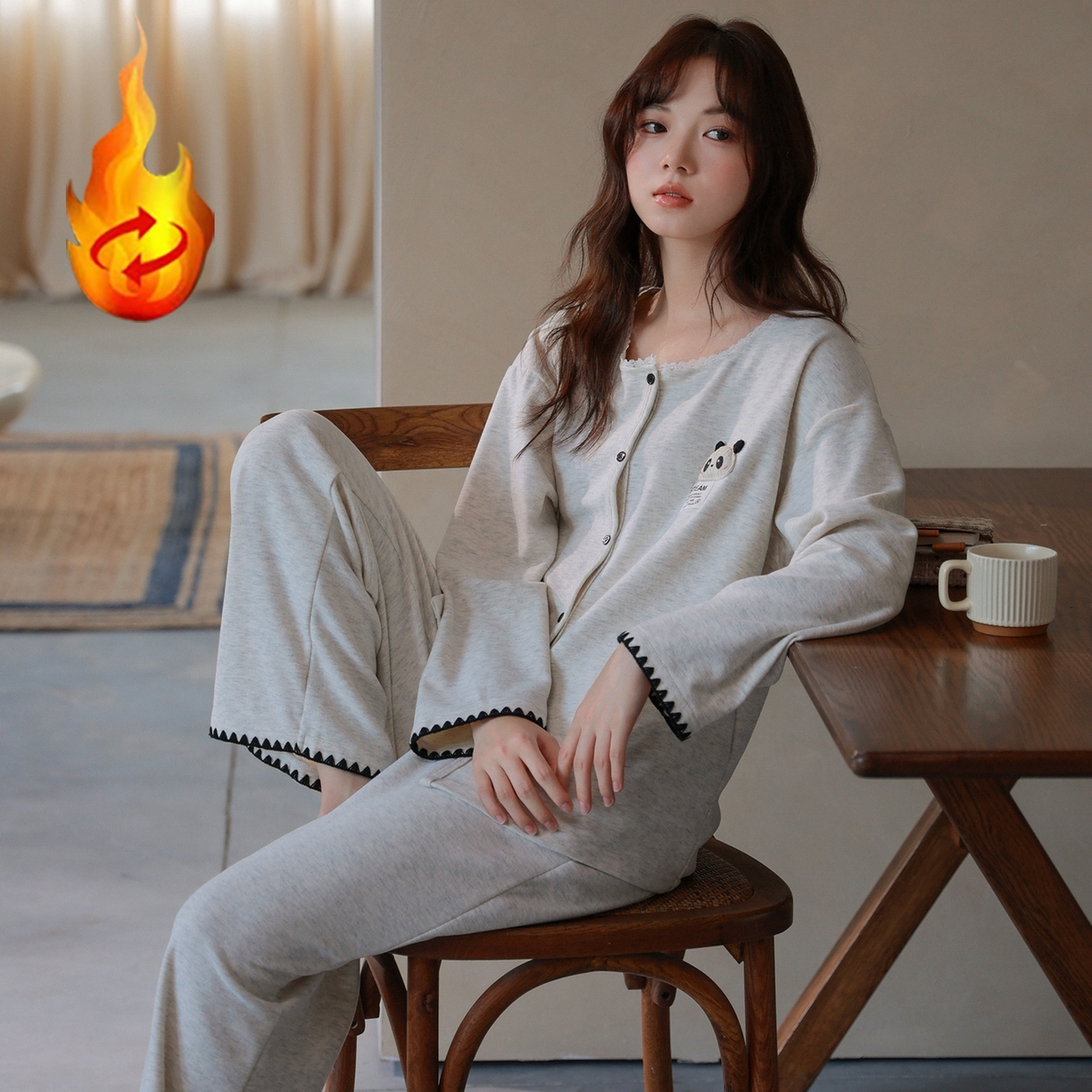 91家纺网 家纺一手货源 找家纺 洛兰沙家居馆 2025新款睡衣女长袖新款春秋双层羊绒德绒可外穿卡通开衫家居服套装韩版秋冬 42316