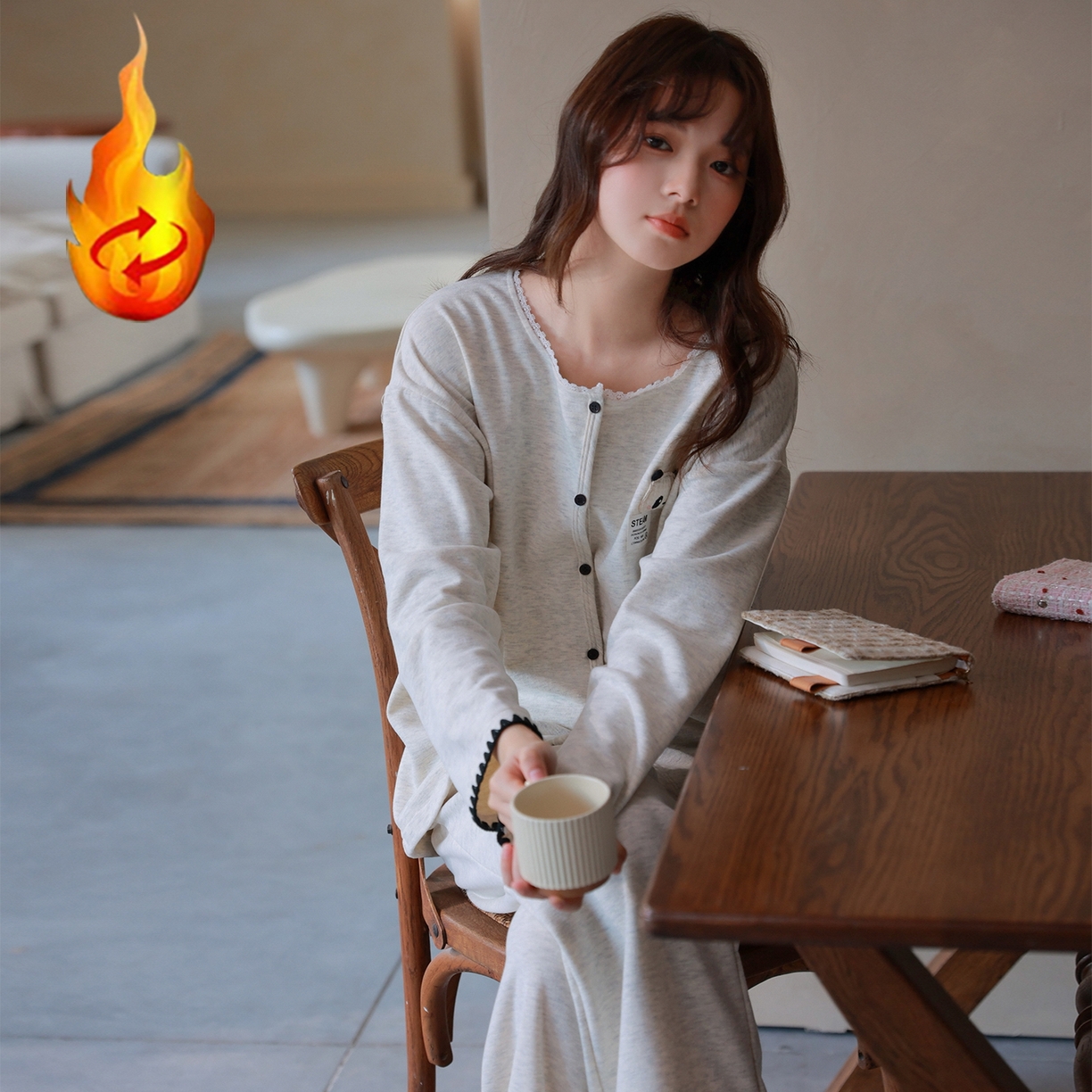 91家纺网 家纺一手货源 找家纺 洛兰沙家居馆 2025新款睡衣女长袖新款春秋双层羊绒德绒可外穿卡通开衫家居服套装韩版秋冬 42316