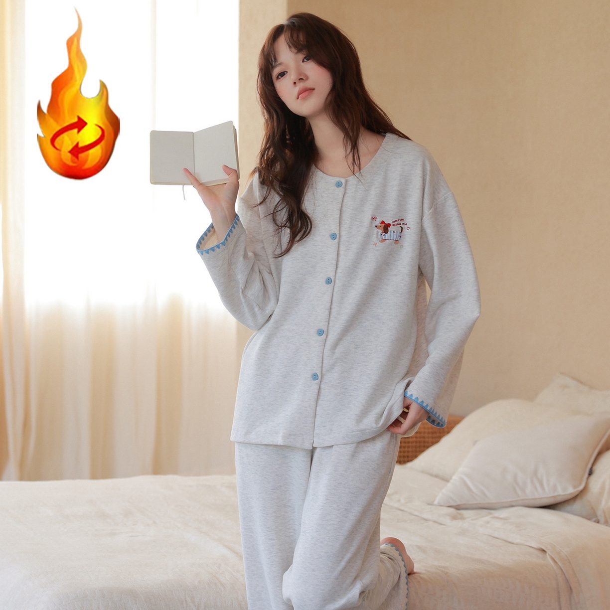 91家纺网 家纺一手货源 找家纺 洛兰沙家居馆 2025新款睡衣女长袖新款春秋双层羊绒德绒可外穿卡通开衫家居服套装韩版秋冬 42317