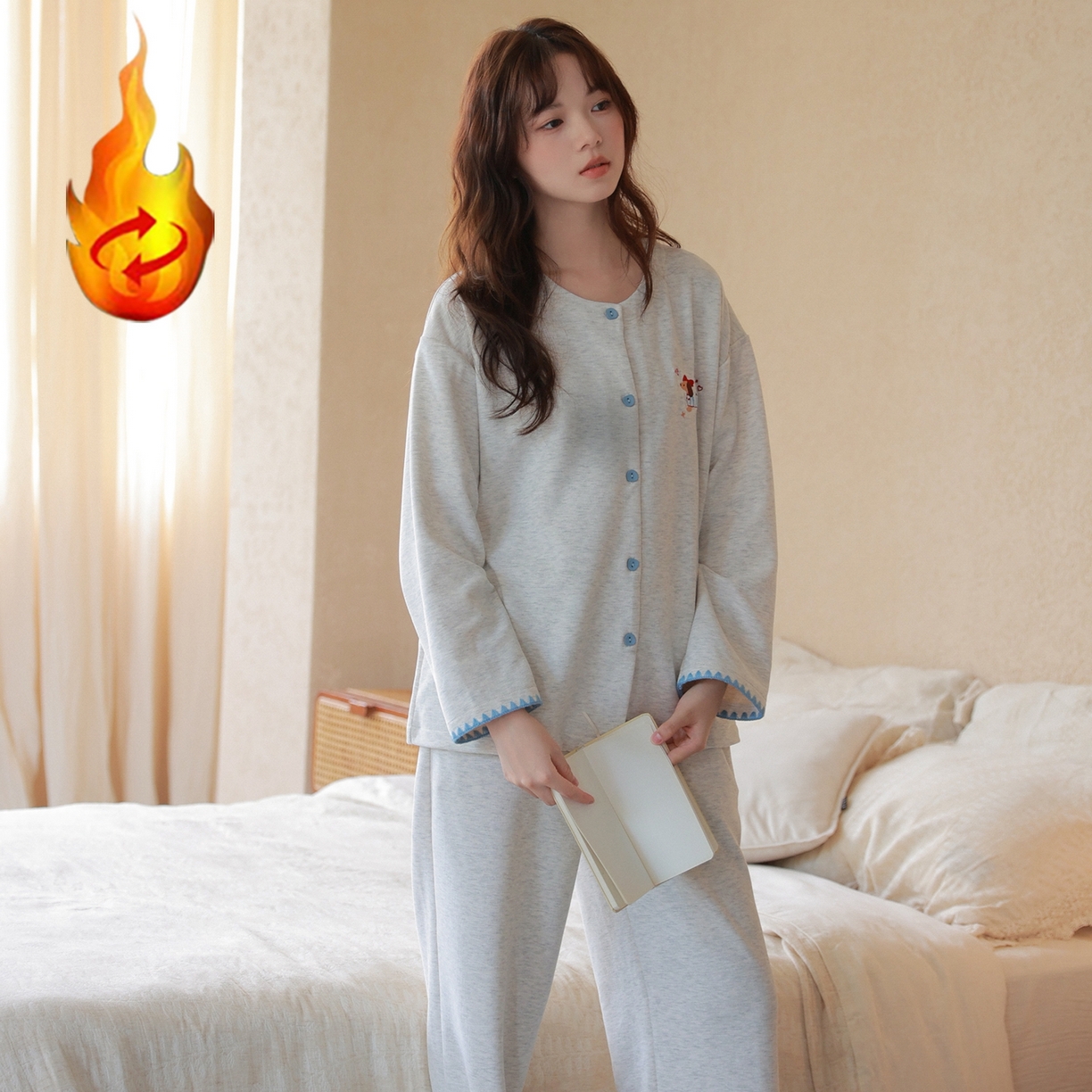 91家纺网 家纺一手货源 找家纺 洛兰沙家居馆 2025新款睡衣女长袖新款春秋双层羊绒德绒可外穿卡通开衫家居服套装韩版秋冬 42317