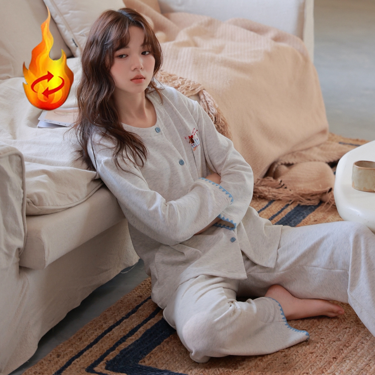 91家纺网 家纺一手货源 找家纺 洛兰沙家居馆 2025新款睡衣女长袖新款春秋双层羊绒德绒可外穿卡通开衫家居服套装韩版秋冬 42317