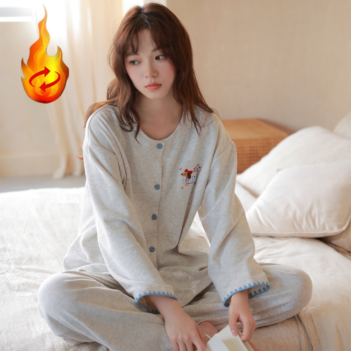 91家纺网 家纺一手货源 找家纺 洛兰沙家居馆 2025新款睡衣女长袖新款春秋双层羊绒德绒可外穿卡通开衫家居服套装韩版秋冬 42317