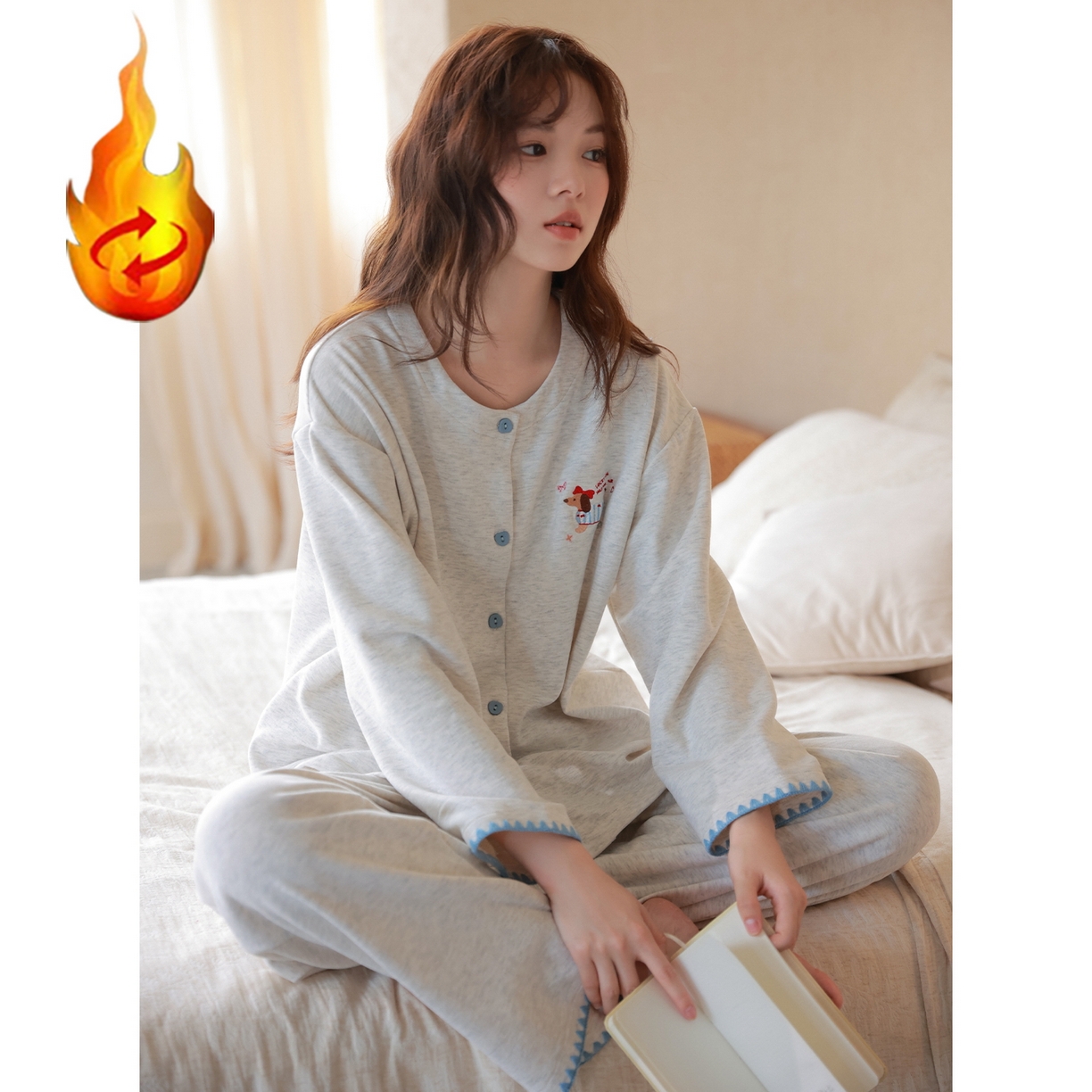 91家纺网 家纺一手货源 找家纺 洛兰沙家居馆 2025新款睡衣女长袖新款春秋双层羊绒德绒可外穿卡通开衫家居服套装韩版秋冬 42317