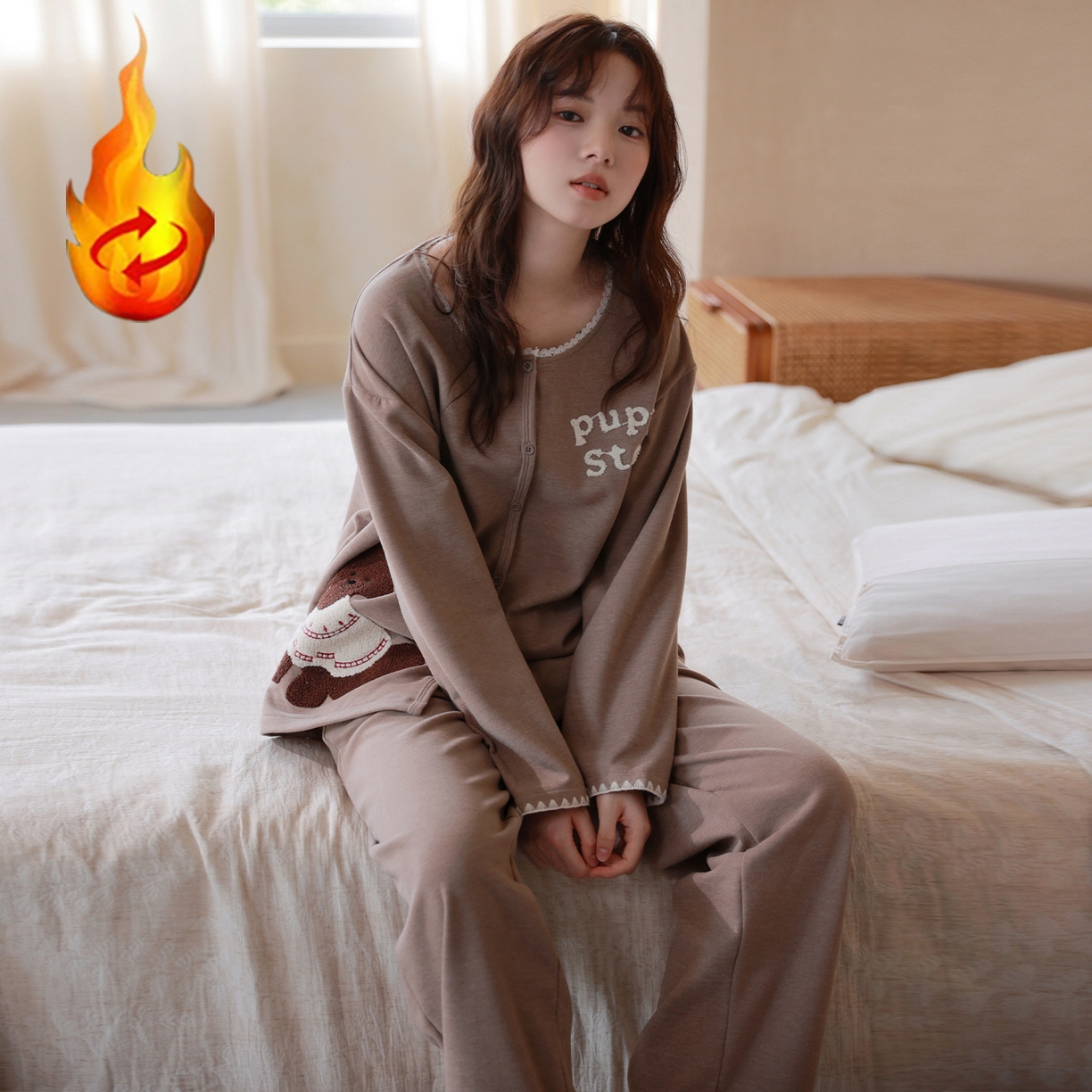 91家纺网 家纺一手货源 找家纺 洛兰沙家居馆 2025新款睡衣女长袖新款春秋双层羊绒德绒可外穿卡通开衫家居服套装韩版秋冬 42318