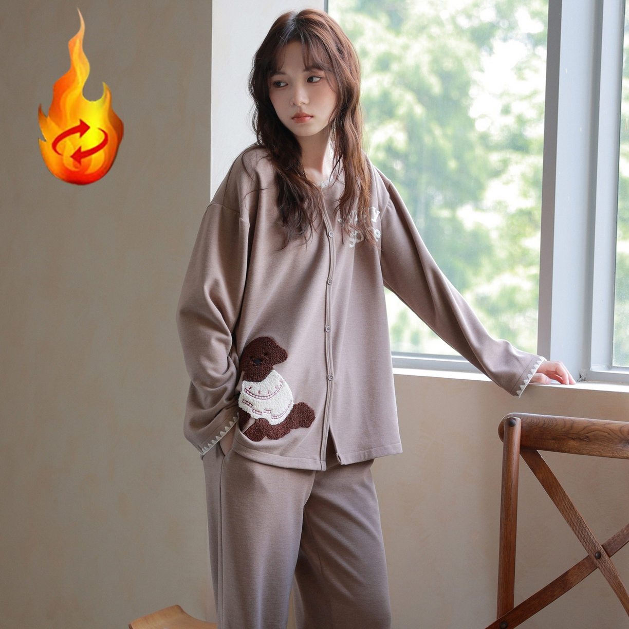 91家纺网 家纺一手货源 找家纺 洛兰沙家居馆 2025新款睡衣女长袖新款春秋双层羊绒德绒可外穿卡通开衫家居服套装韩版秋冬 42318