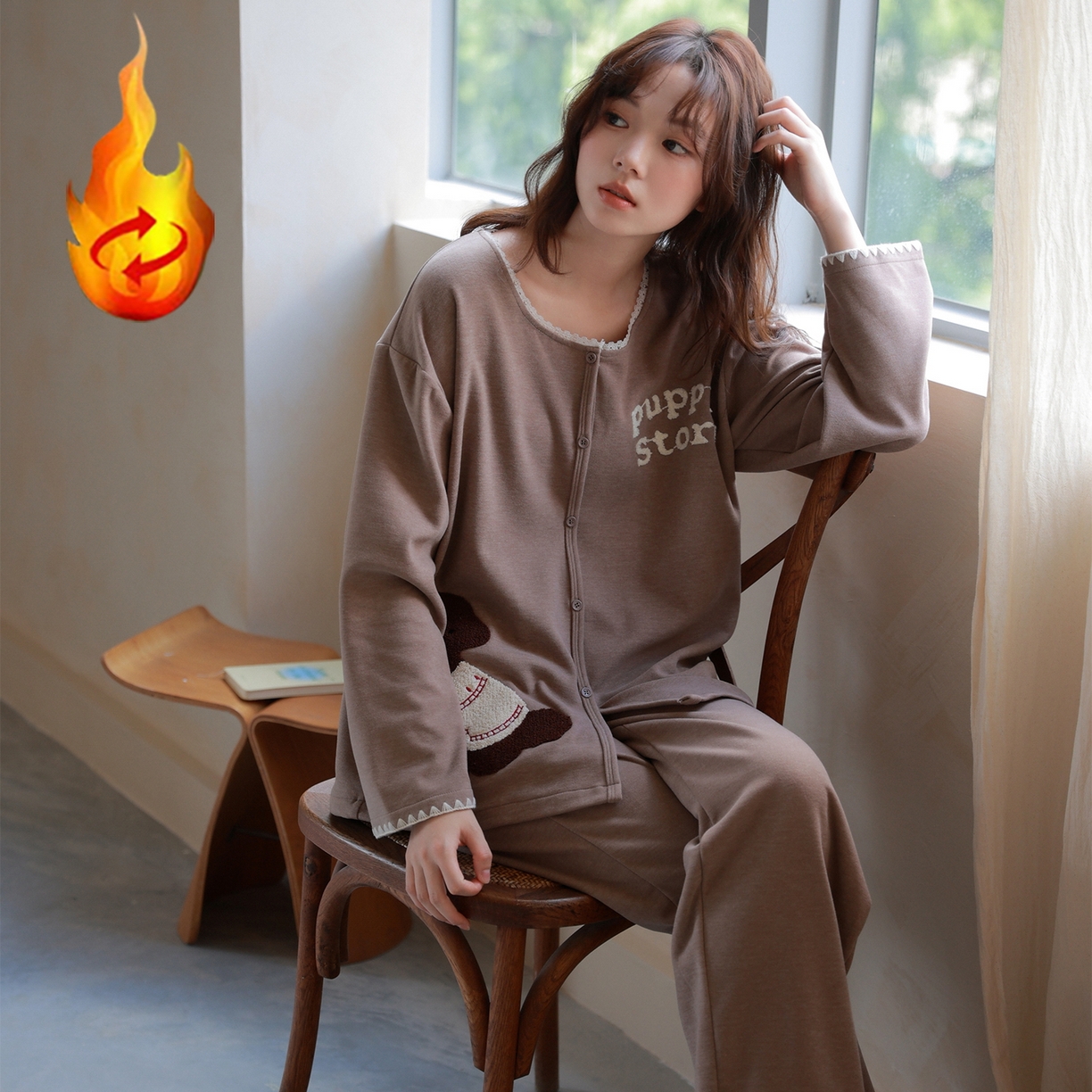 91家纺网 家纺一手货源 找家纺 洛兰沙家居馆 2025新款睡衣女长袖新款春秋双层羊绒德绒可外穿卡通开衫家居服套装韩版秋冬 42318