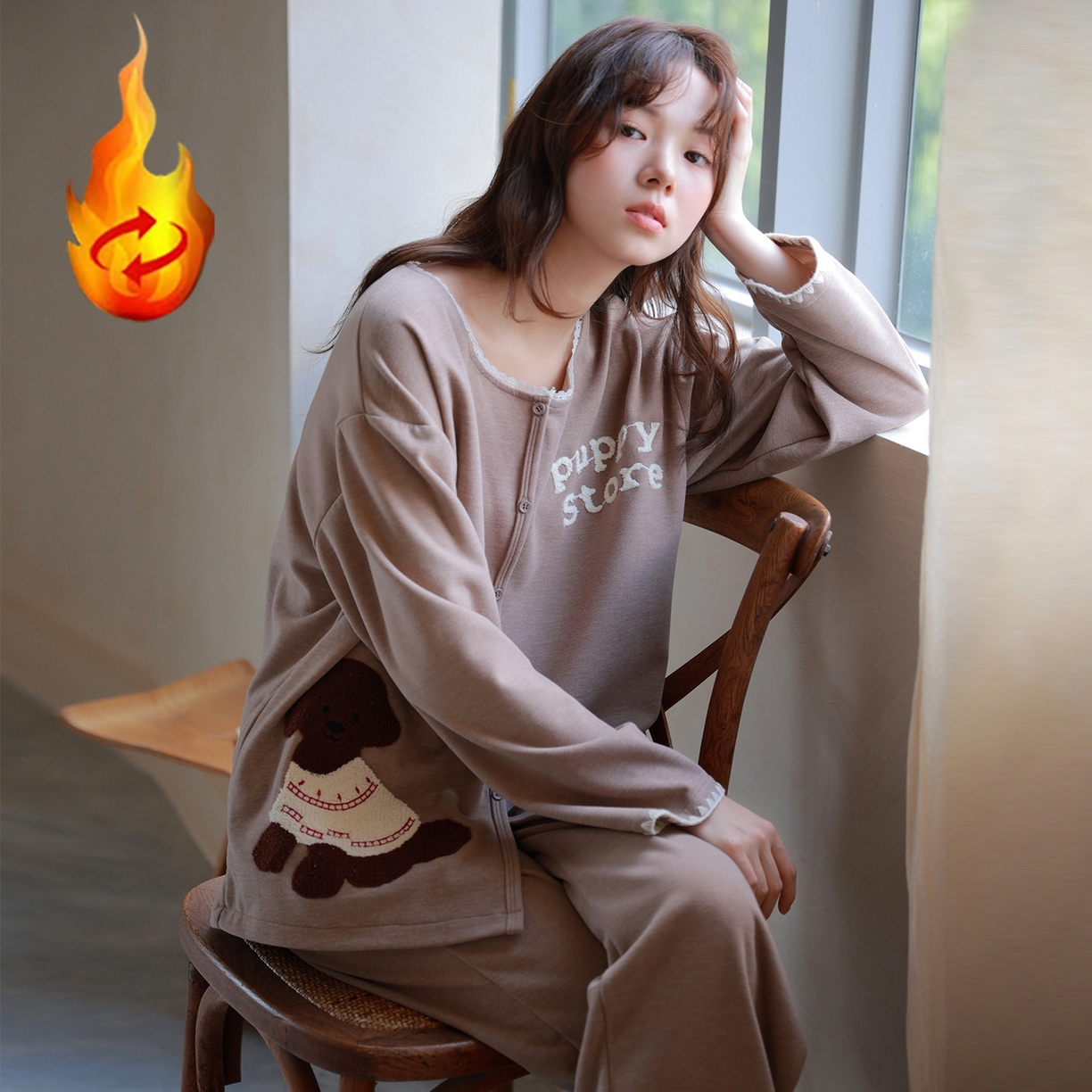 91家纺网 家纺一手货源 找家纺 洛兰沙家居馆 2025新款睡衣女长袖新款春秋双层羊绒德绒可外穿卡通开衫家居服套装韩版秋冬 42318