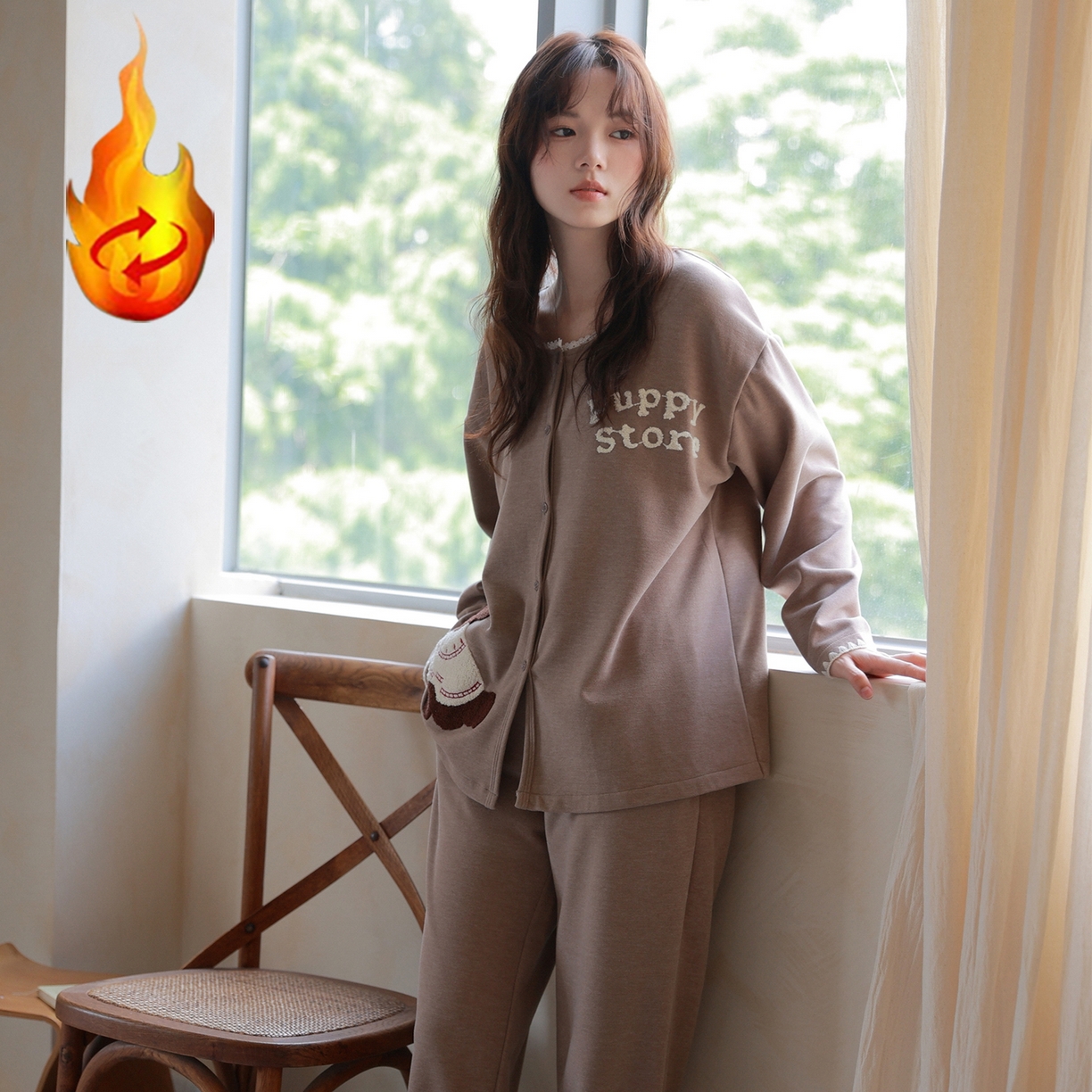 91家纺网 家纺一手货源 找家纺 洛兰沙家居馆 2025新款睡衣女长袖新款春秋双层羊绒德绒可外穿卡通开衫家居服套装韩版秋冬 42318