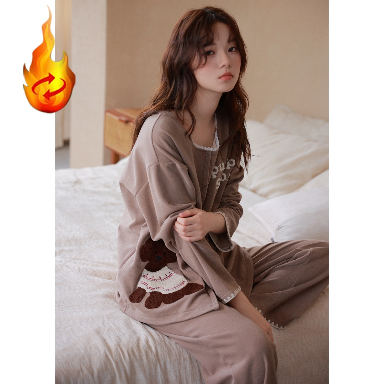 91家纺网 家纺一手货源 找家纺 洛兰沙家居馆 2025新款睡衣女长袖新款春秋双层羊绒德绒可外穿卡通开衫家居服套装韩版秋冬 42318