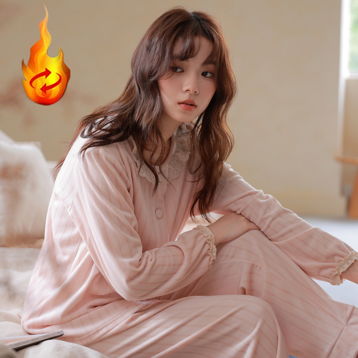 91家纺网 家纺一手货源 找家纺 洛兰沙家居馆 2025新款睡衣女长袖新款春秋双层羊绒德绒可外穿卡通开衫家居服套装韩版秋冬 42319