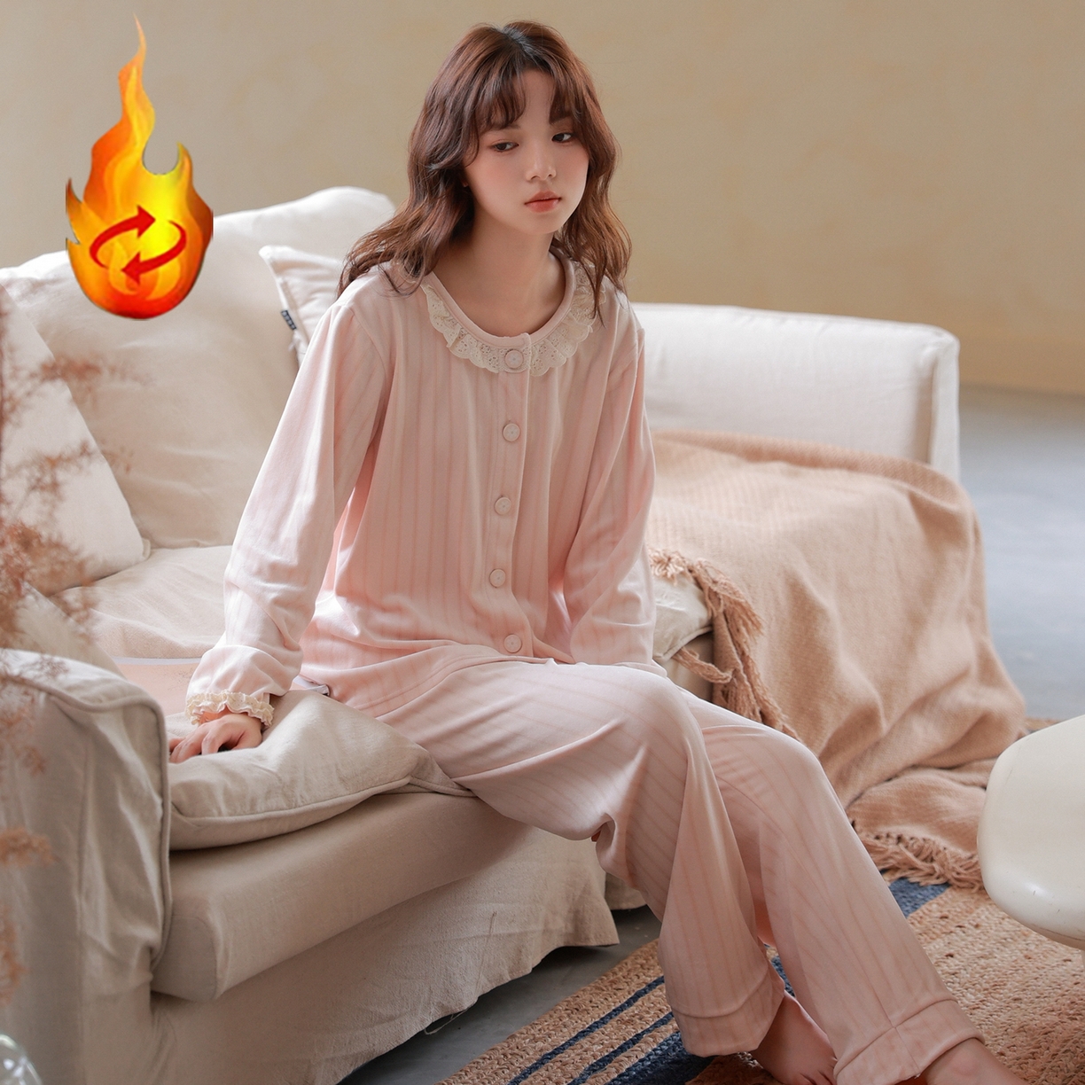 91家纺网 家纺一手货源 找家纺 洛兰沙家居馆 2025新款睡衣女长袖新款春秋双层羊绒德绒可外穿卡通开衫家居服套装韩版秋冬 42319
