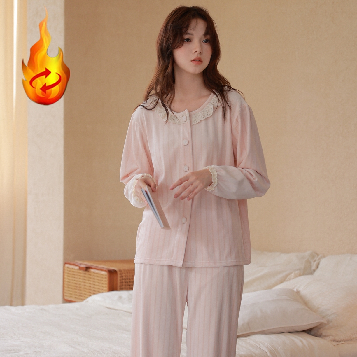 91家纺网 家纺一手货源 找家纺 洛兰沙家居馆 2025新款睡衣女长袖新款春秋双层羊绒德绒可外穿卡通开衫家居服套装韩版秋冬 42319