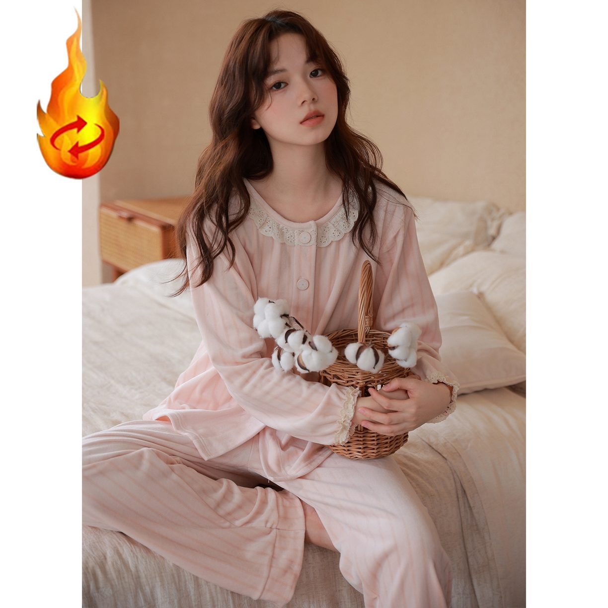 91家纺网 家纺一手货源 找家纺 洛兰沙家居馆 2025新款睡衣女长袖新款春秋双层羊绒德绒可外穿卡通开衫家居服套装韩版秋冬 42319