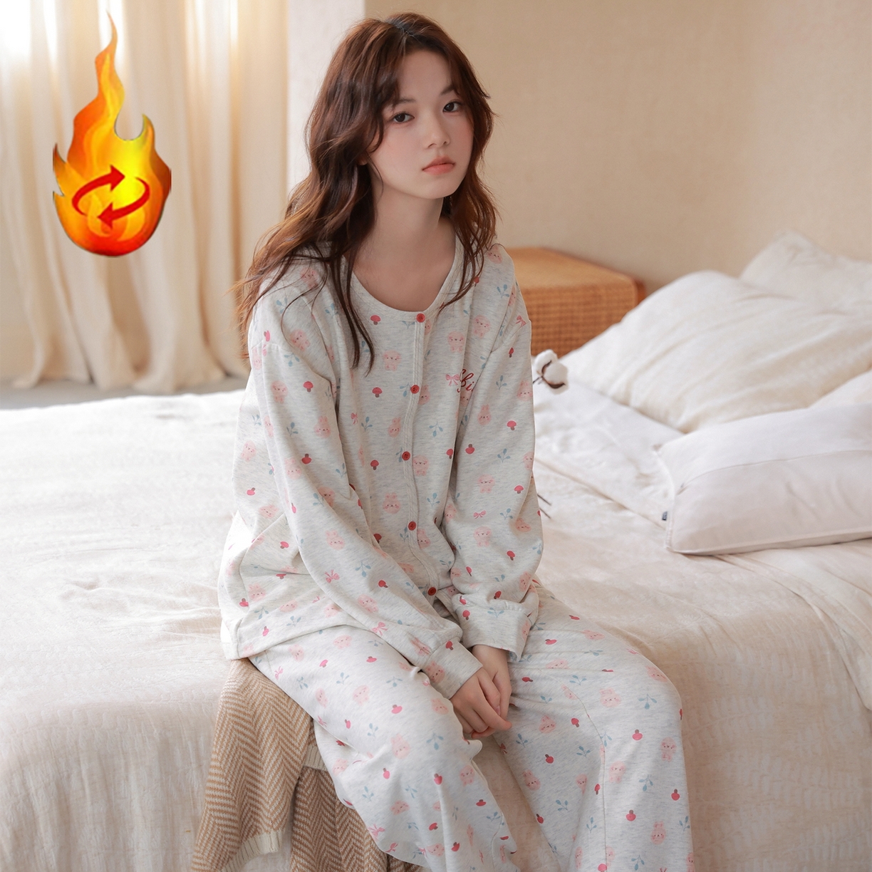 91家纺网 家纺一手货源 找家纺 洛兰沙家居馆 2025新款睡衣女长袖新款春秋双层羊绒德绒可外穿卡通开衫家居服套装韩版秋冬 42340