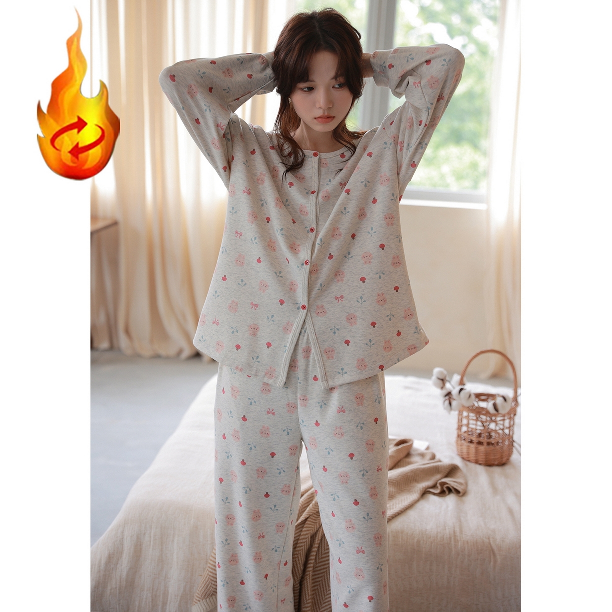 91家纺网 家纺一手货源 找家纺 洛兰沙家居馆 2025新款睡衣女长袖新款春秋双层羊绒德绒可外穿卡通开衫家居服套装韩版秋冬 42340