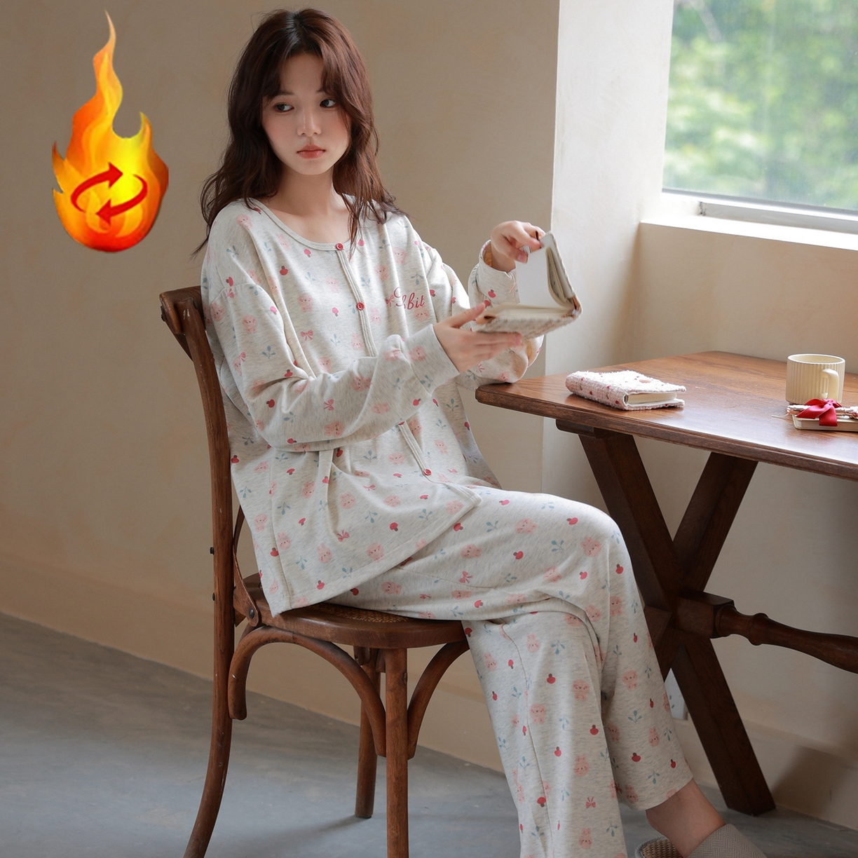 91家纺网 家纺一手货源 找家纺 洛兰沙家居馆 2025新款睡衣女长袖新款春秋双层羊绒德绒可外穿卡通开衫家居服套装韩版秋冬 42340