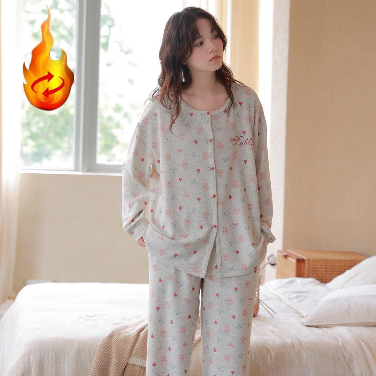 91家纺网 家纺一手货源 找家纺 洛兰沙家居馆 2025新款睡衣女长袖新款春秋双层羊绒德绒可外穿卡通开衫家居服套装韩版秋冬 42340