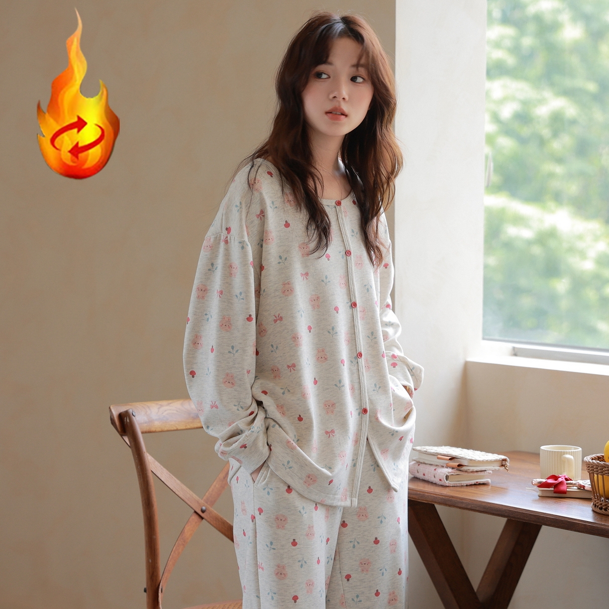 91家纺网 家纺一手货源 找家纺 洛兰沙家居馆 2025新款睡衣女长袖新款春秋双层羊绒德绒可外穿卡通开衫家居服套装韩版秋冬 42340