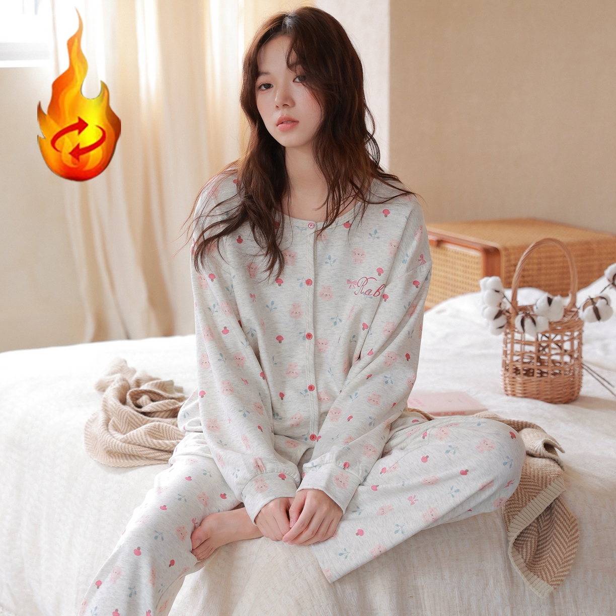 91家纺网 家纺一手货源 找家纺 洛兰沙家居馆 2025新款睡衣女长袖新款春秋双层羊绒德绒可外穿卡通开衫家居服套装韩版秋冬 42340