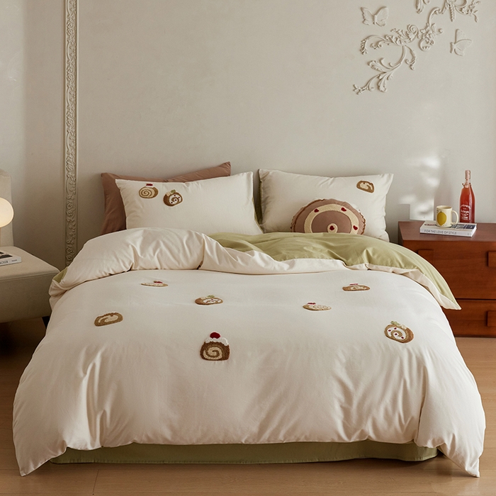 91家纺网 家纺一手货源 找家纺 安莱生活 2025新款贡缎磨毛60s绣花四件套-风格一 巧克力瑞士卷