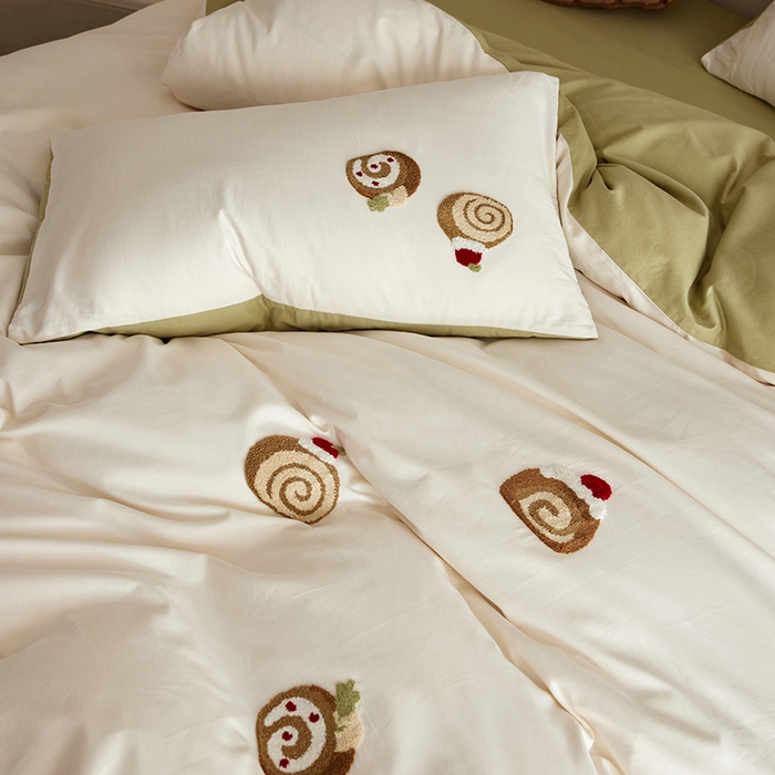 91家纺网 家纺一手货源 找家纺 安莱生活 2025新款贡缎磨毛60s绣花四件套-风格一 巧克力瑞士卷