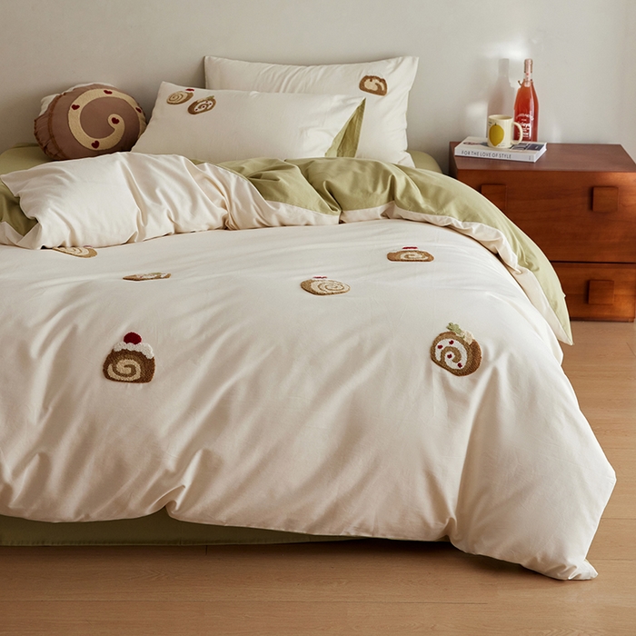 91家纺网 家纺一手货源 找家纺 安莱生活 2025新款贡缎磨毛60s绣花四件套-风格一 巧克力瑞士卷