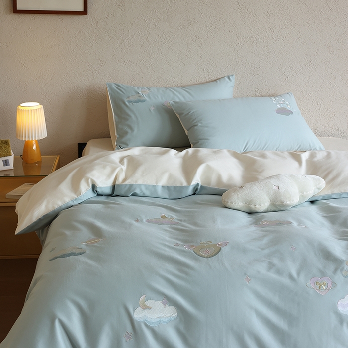 91家纺网 家纺一手货源 找家纺 安莱生活 2025新款贡缎磨毛60s绣花四件套-风格二 梦境摩天轮