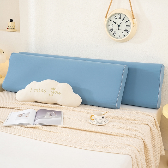 91家纺网 家纺一手货源 找家纺 良佐生活 2025新款40支全棉水洗棉乳胶枕双人长枕套 雾霾蓝