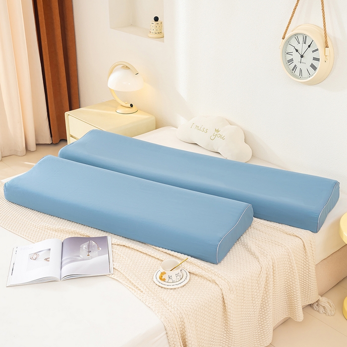 91家纺网 家纺一手货源 找家纺 良佐生活 2025新款40支全棉水洗棉乳胶枕双人长枕套 雾霾蓝