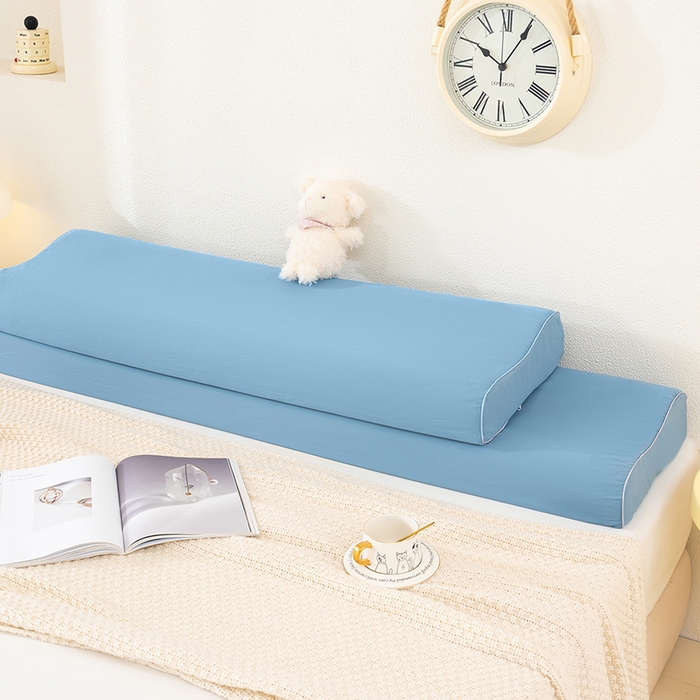 91家纺网 家纺一手货源 找家纺 良佐生活 2025新款40支全棉水洗棉乳胶枕双人长枕套 雾霾蓝