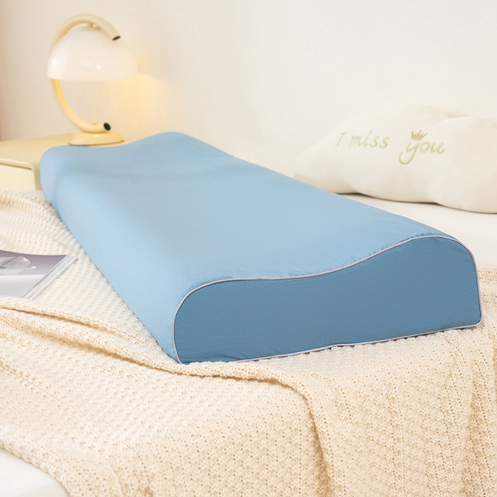 91家纺网 家纺一手货源 找家纺 良佐生活 2025新款40支全棉水洗棉乳胶枕双人长枕套 雾霾蓝