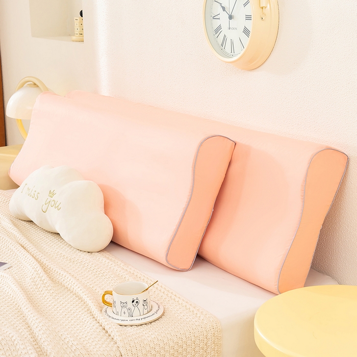 91家纺网 家纺一手货源 找家纺 良佐生活 2025新款40支全棉水洗棉乳胶枕双人长枕套 樱花粉