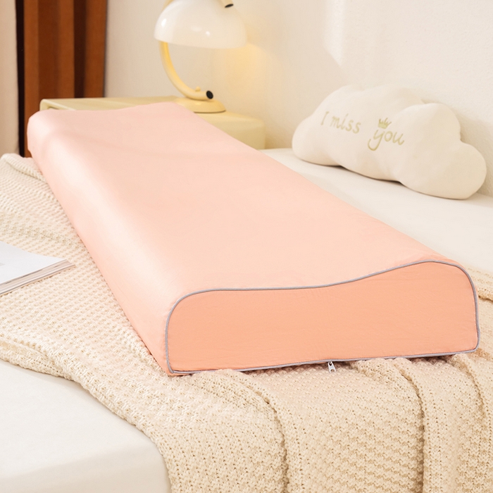 91家纺网 家纺一手货源 找家纺 良佐生活 2025新款40支全棉水洗棉乳胶枕双人长枕套 樱花粉