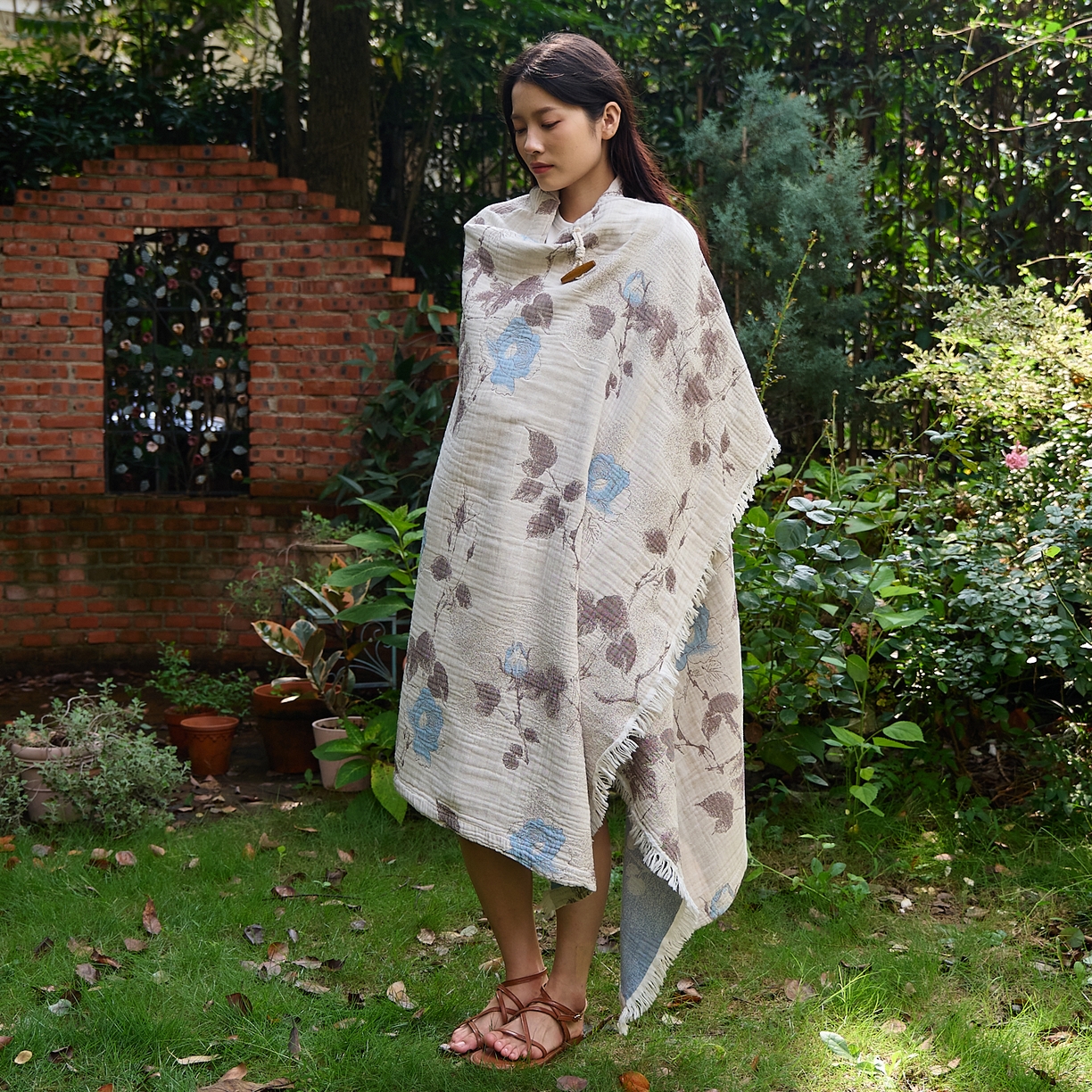 91家纺网 家纺一手货源 找家纺 （总）沐瑟家纺 2025新款全棉流苏纱布披肩毯空调毯多功能午休毯牛角披肩毯民宿风