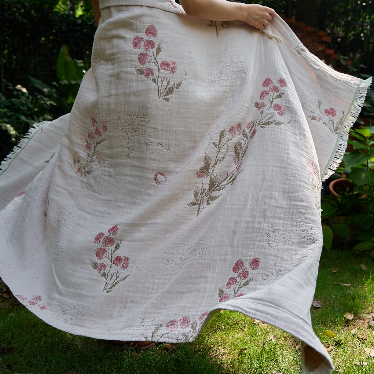 91家纺网 家纺一手货源 找家纺 沐瑟家纺 2025新款全棉流苏纱布披肩毯空调毯多功能午休毯牛角披肩毯民宿风 白芷