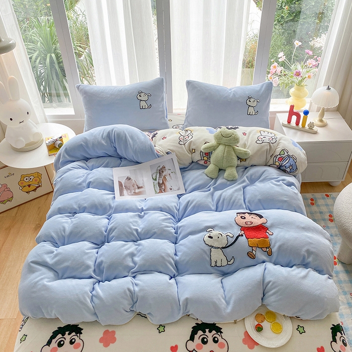 91家纺网 家纺一手货源 找家纺 （总）云木里 2025新款A类卡通加厚毛巾绣牛奶绒四件套