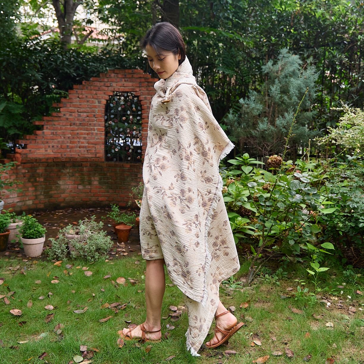 沐瑟家纺 2025新款全棉流苏纱布披肩毯空调毯多功能午休毯牛角披肩毯民宿风 洛颖