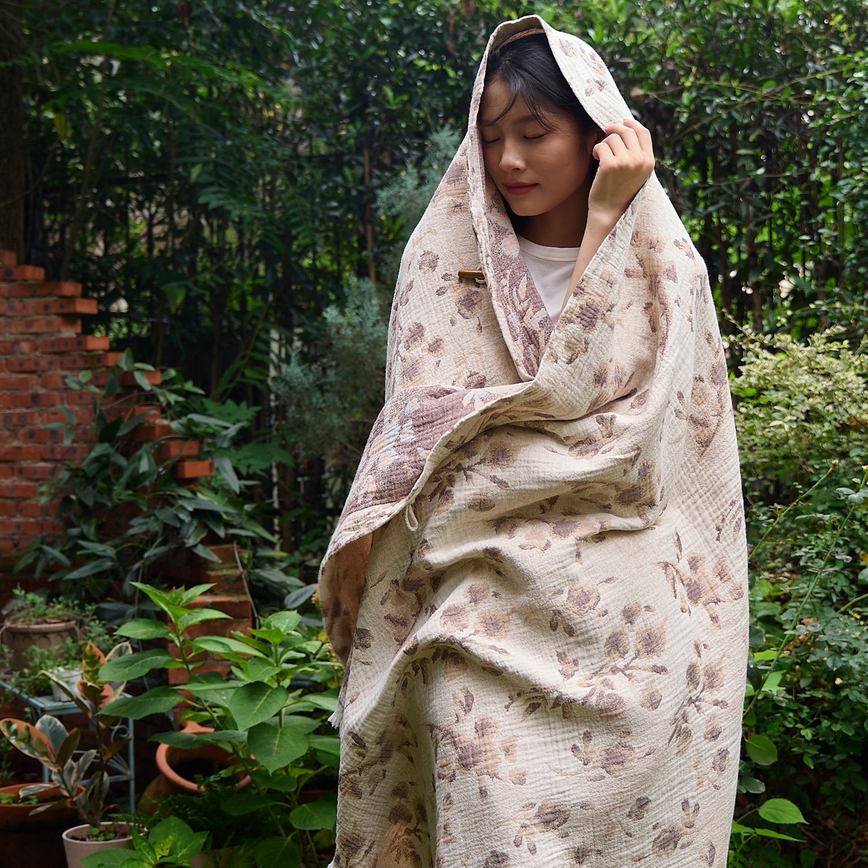 91家纺网 家纺一手货源 找家纺 沐瑟家纺 2025新款全棉流苏纱布披肩毯空调毯多功能午休毯牛角披肩毯民宿风 洛颖