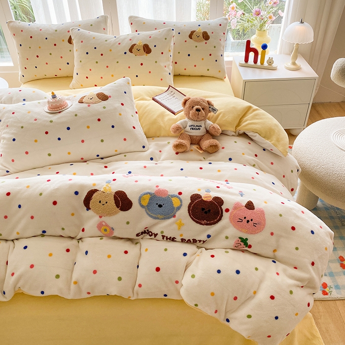 91家纺网 家纺一手货源 找家纺 云木里 2025新款A类卡通加厚毛巾绣牛奶绒四件套 动物会